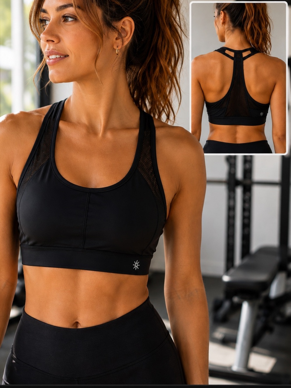 Athleta Black Mesh Racerback Sports Bra SZ XS EUC